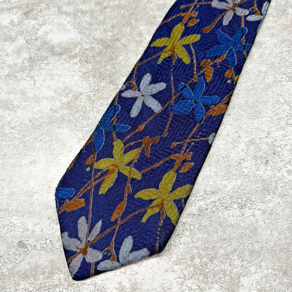 Ermenegildo Zegna Silk Tie Mens One Size Blue Floral Made In Italy Necktie